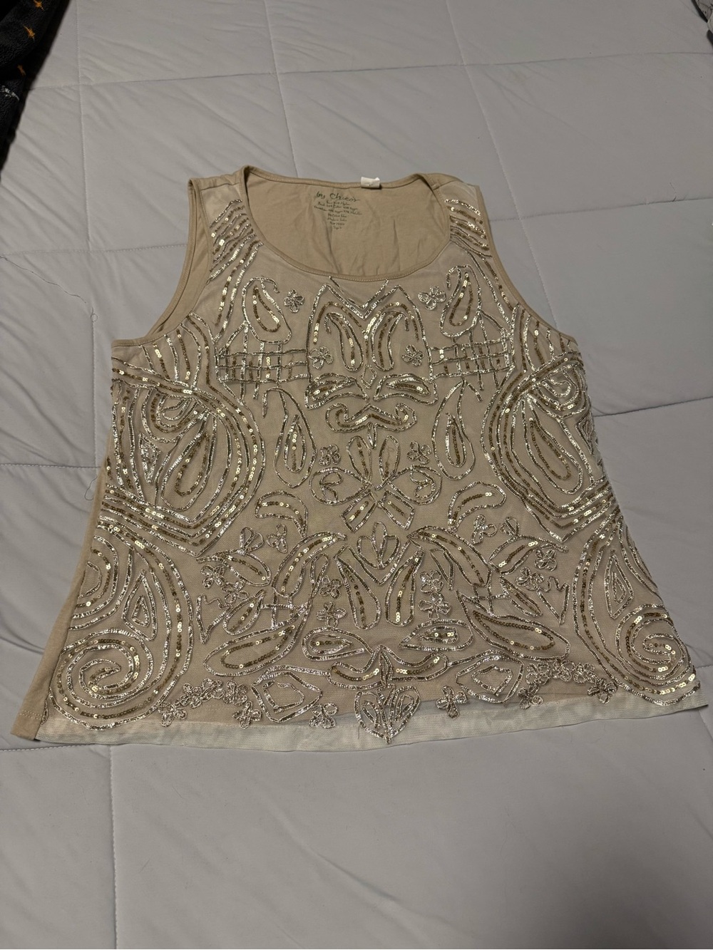 Chico's Beaded Neutral Beige Sleeveless Shell